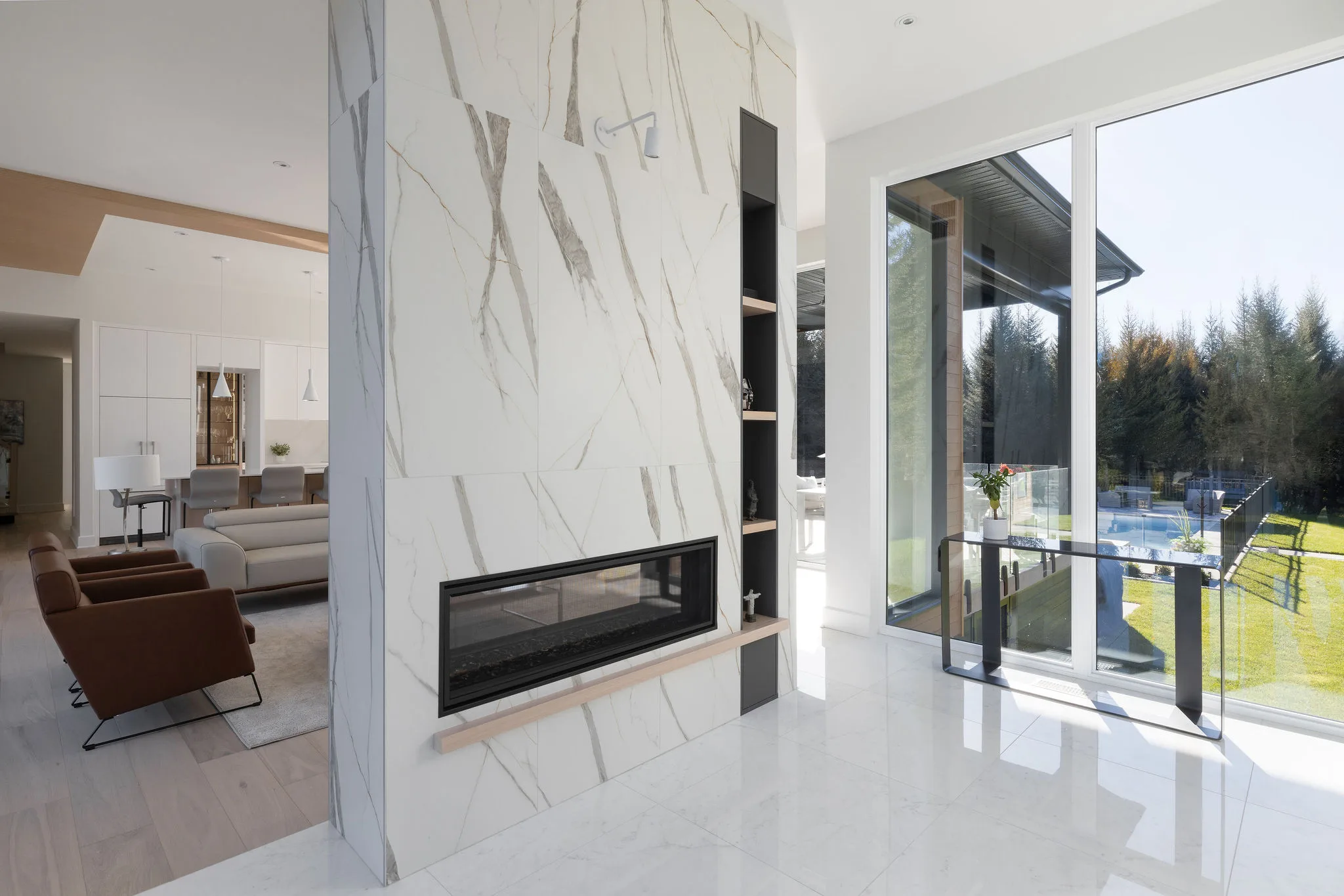Elegant marble fireplace feature in a high-end new build